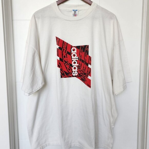 Adidas Black Red Logo Vintage USA Made Heavy Weight Single Stitch Shirt Size 2XL - Picture 1 of 5